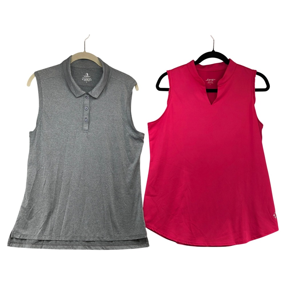 Icyzone Jofit Golf Tops Womens Large Pink Grey Sleeveless Polo Bundle Activewear